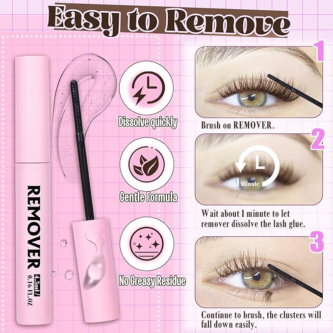 Brown Lash Cluster Kit Dark Brown Eyelash Clusters Gently Fluffy Individual Lashes Kit Natural DIY Lash Extensions Kit Wispy Cluster Eyelash Extensions Kit with Lash Bond and Seal Remover Tweezers