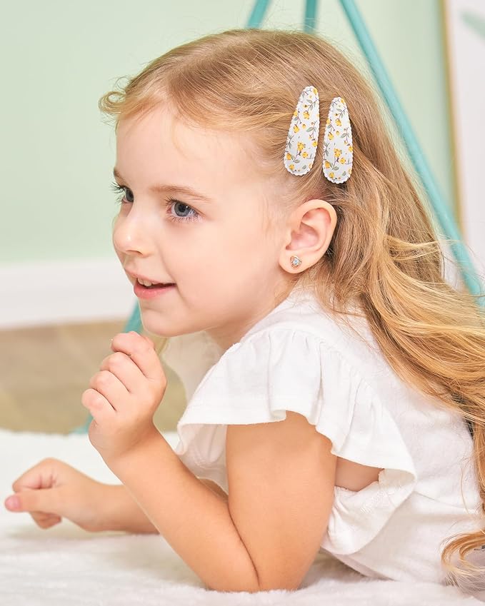 doboi 20Pcs Toddler Hair Clips Hair Barrettes Baby Girls Hair Bows Clips Floral Print Non Slip Snap Hairpins Flower Hair Clips for Girls Kids Toddler Hair Accessories