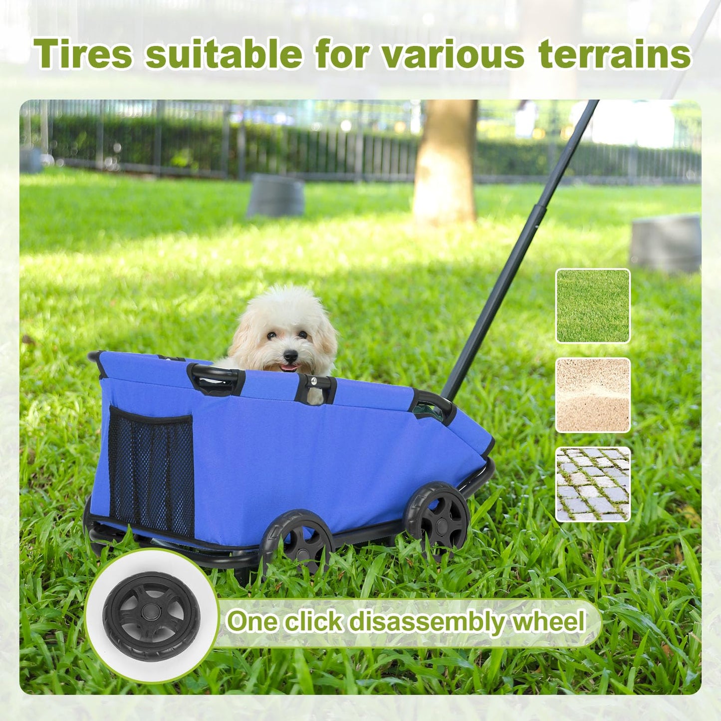 Foldable Pet Wagon with Handle, Pink and Black, Rolling Dog Stroller Cart (Blue)