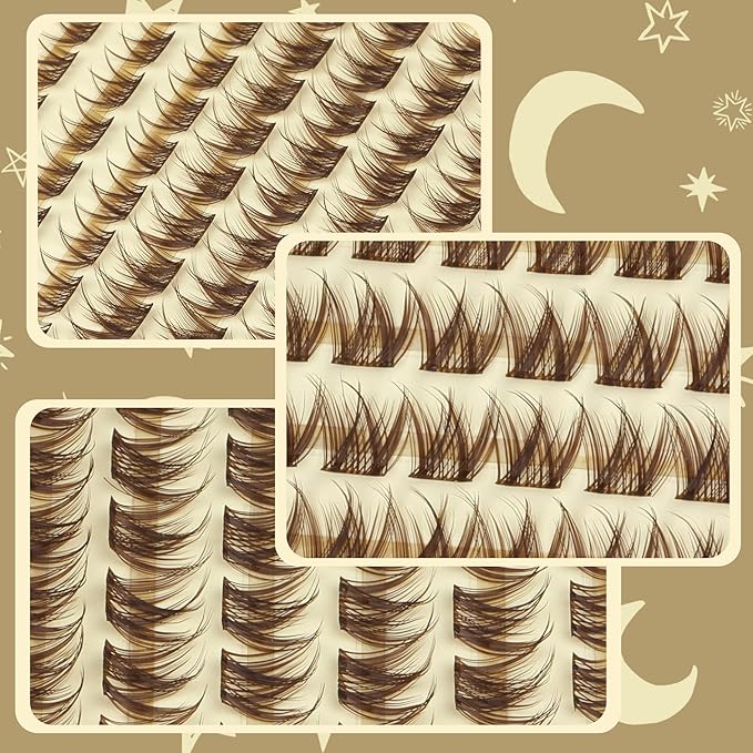 Brown Lash Clusters Short 8MM 10MM 12MM Eyelash Extensions Natural Cluster Lashes Individual Wispy Eyelash Clusters C-Curly Dark Brown Fluffy Eye Lashes Clusters Pack 132Pcs