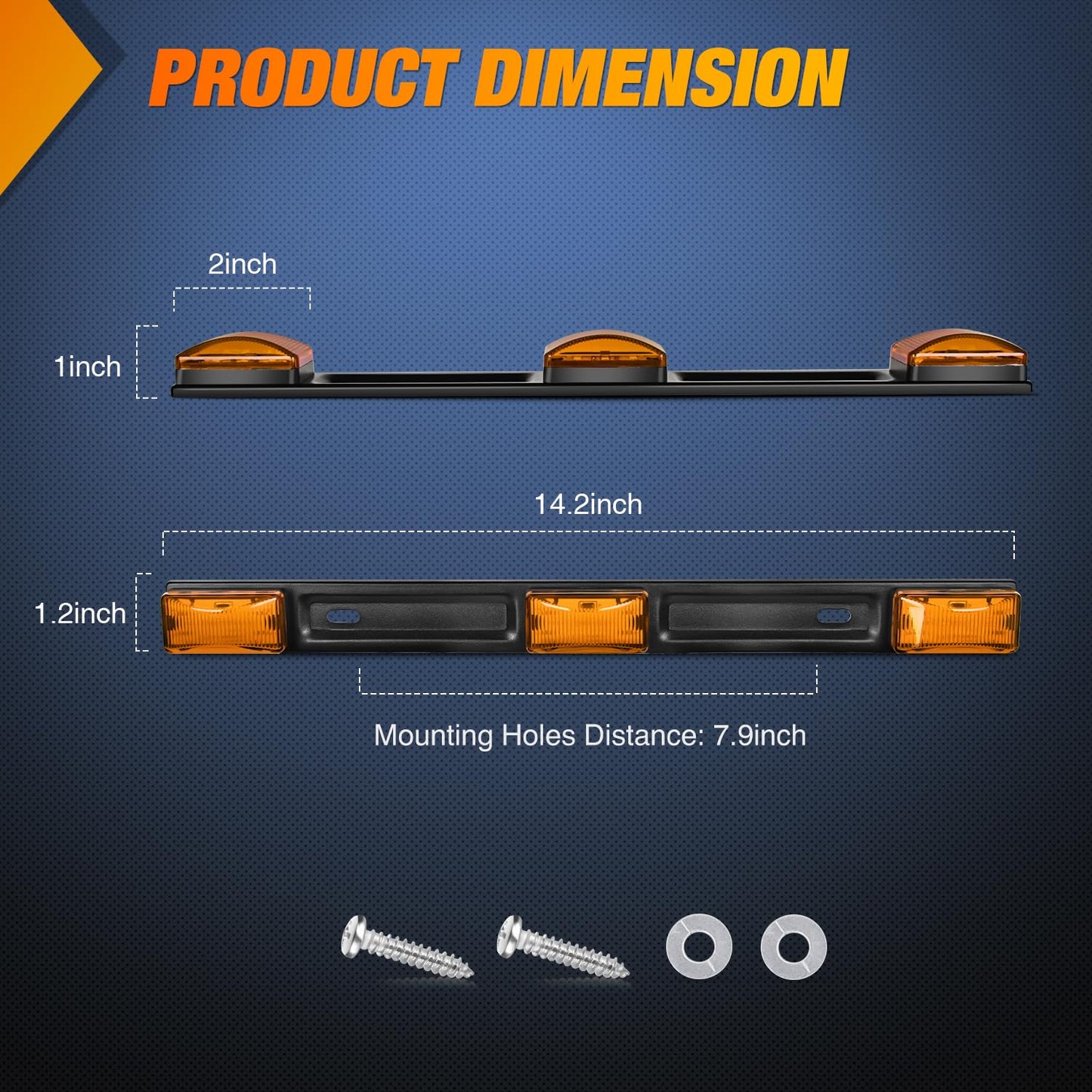Nilight 9 LED Marker Tail Trailer Light Bar 14.2Inch 2 PCS Amber Clearance Identification Running Mark ID Rear Stainless Steel Bracket for 12V Pickup Truck RV Boat