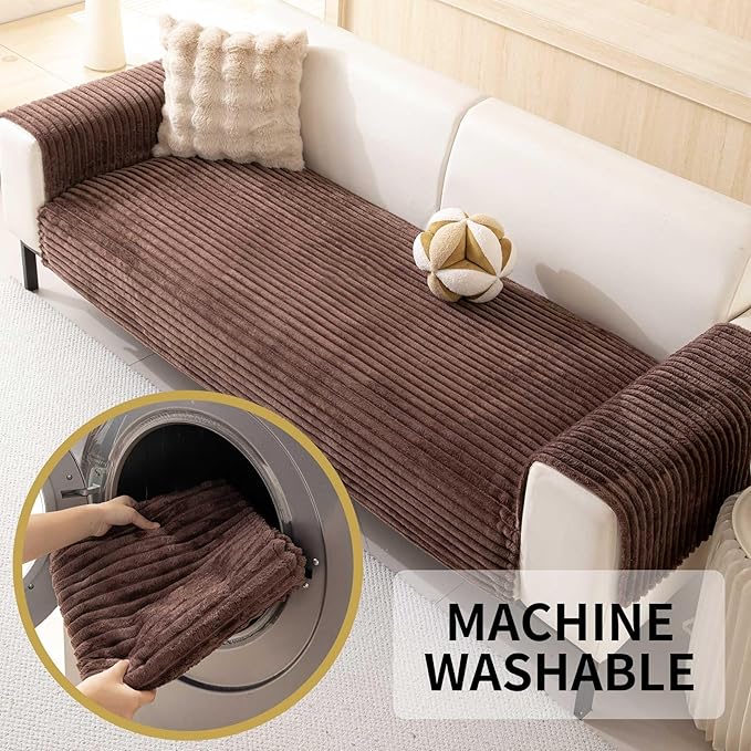 HAOMAIJIA Non-Slip Couch Armrest Covers for Sofa,Fuzzy Couch Arm Covers Set of 2,Washable Thick Soft Recliner Chair Arm Cover Protectors (Brown, 23" x 23" 2 Pack)