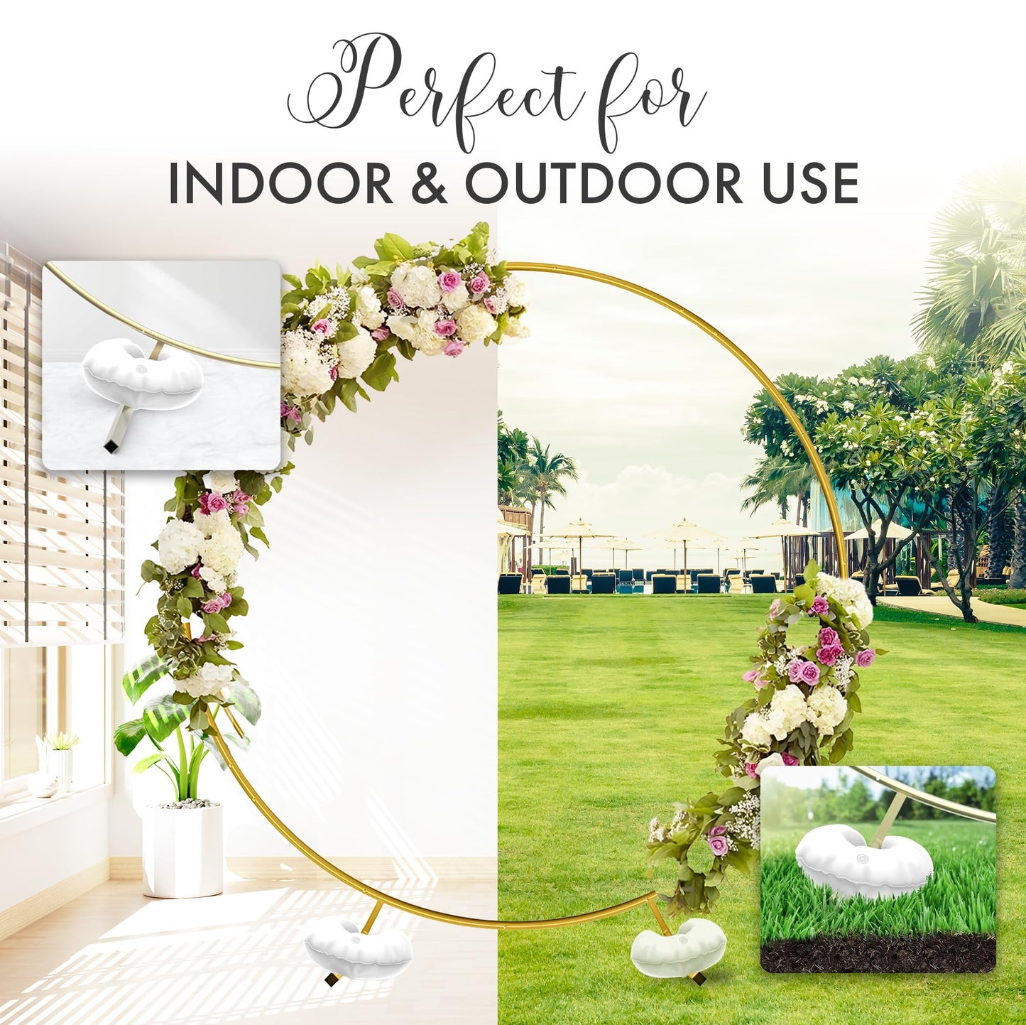 Round Backdrop Stand - Rust Free Iron Made 7.2 Ft Gold Circle Backdrop Stand for Parties, Arch for Balloons - Portable & Easy to Assemble Wedding Arch Frame - Sturdy & Stable, Handles Wind Outdoors