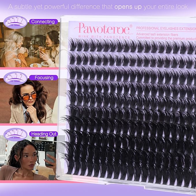 Pawotence Wispy Lash Clusters 12-20mm Cluster Eyelash Extensions 190pcs Individual Lashes Clusters Fairy Spikes Eyelash Clusters Lashes Extension for DIY at Home