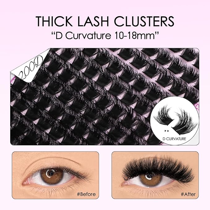 SOFENIDA Lash Clusters Kit Thick 200D Lash Extension Kit 10-18mm Volume Cluster Lashes D Curvature Cluster Eyelash Extensions DIY Lash Extension kit at Home(200D-10-18MIX Thick Kit)