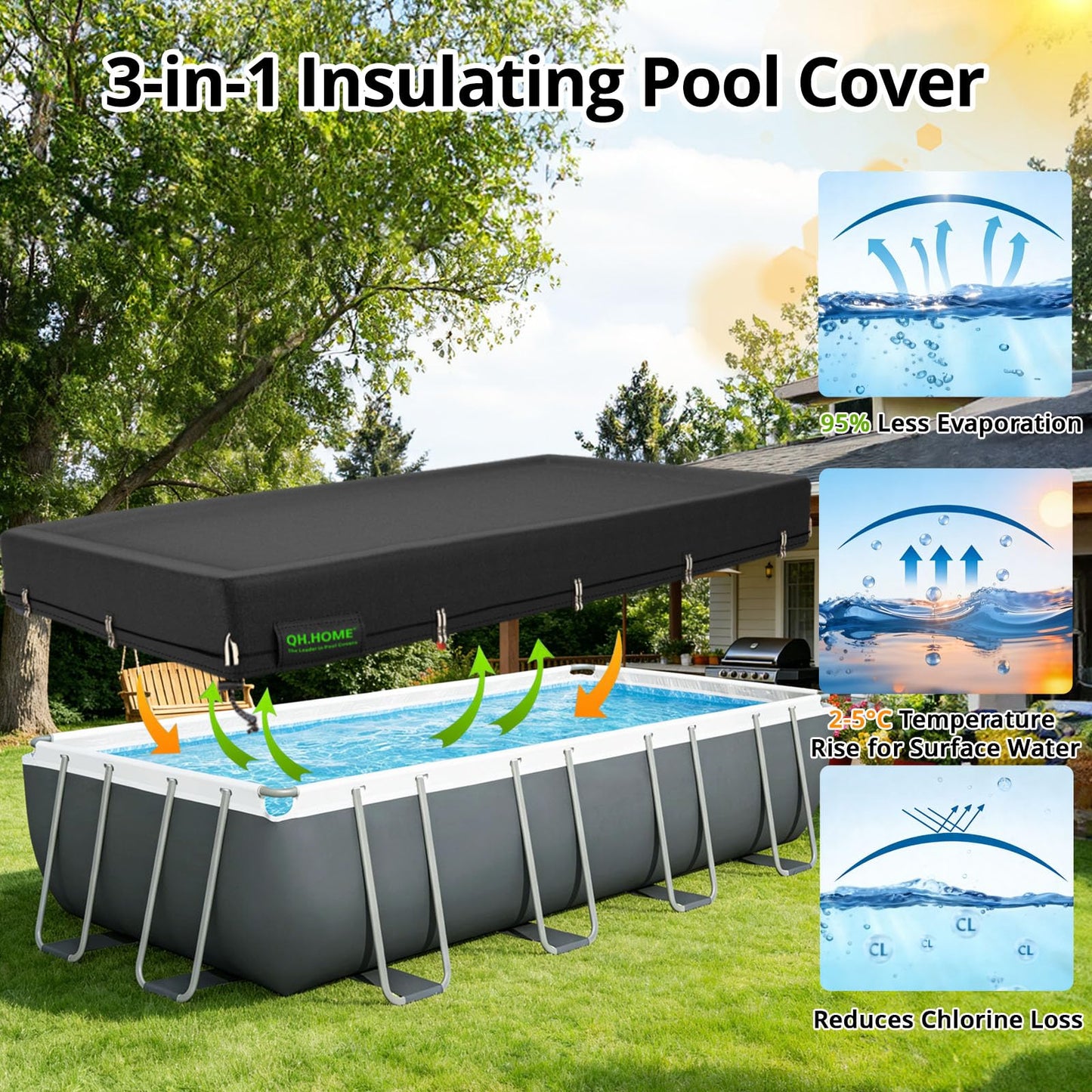 QH.HOME 550D 12x24 Ft Rectangular Pool Cover [Upgraded Tear Resistant & Quadruple Windpoof]wth Pre-Installed Winch and Rope,Pool Covers for Above Ground Pools Rectangle-Snug Fit&Waterproof Protection