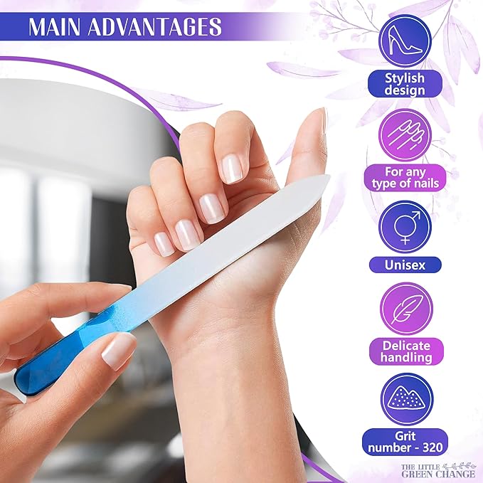 3Pcs Crystal Glass Nail Files for Natural Nails - Professional Nail Files for Acrylic Nails Artificial Nail Tools Nail File Set Cuticle Pusher - Manicure Supplies Nail Care Pedicure Tools for Feet