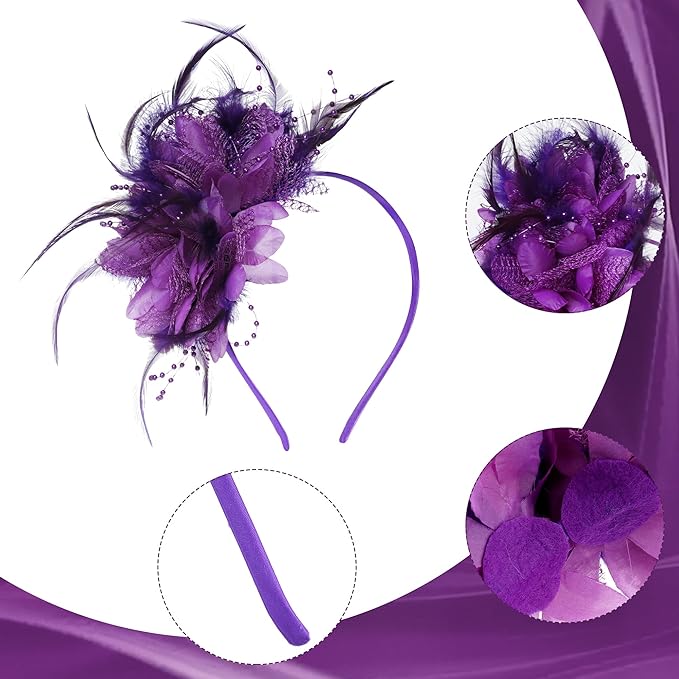 Womens Fascinators Hats Tea Party Hats for Women, Feather Pearl Veil Headband for Wedding Cocktail Dresses Accessories
