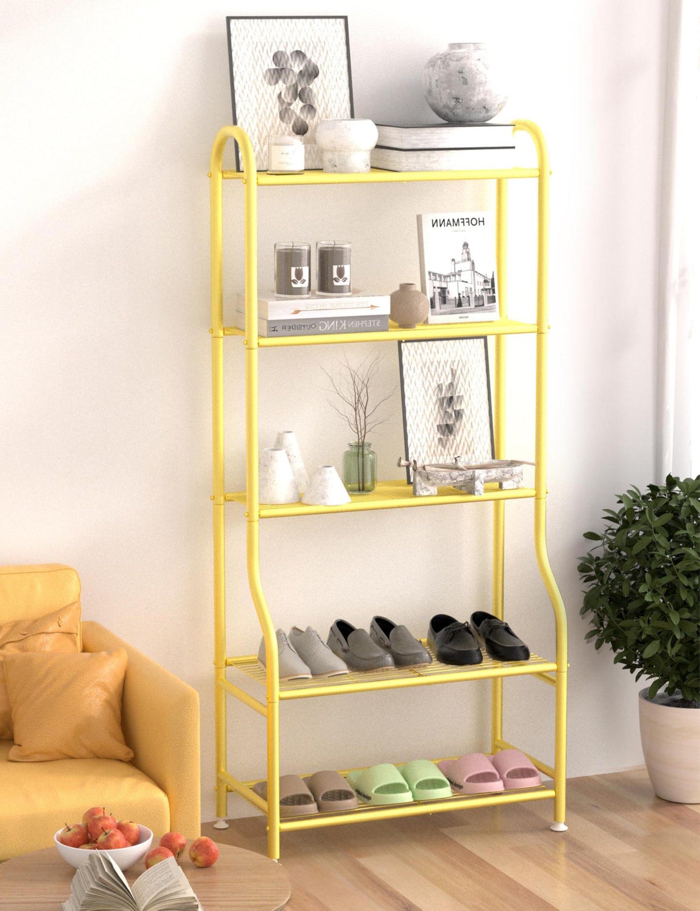 Yutrchey 5-Tier Metal Plant Stand - Heavy Duty Indoor Outdoor Flower Shelf for Multiple Pots, 65" Tall Vertical Holder with Adjustable Leveling Feet & Wall-Fixing Kits, Gold