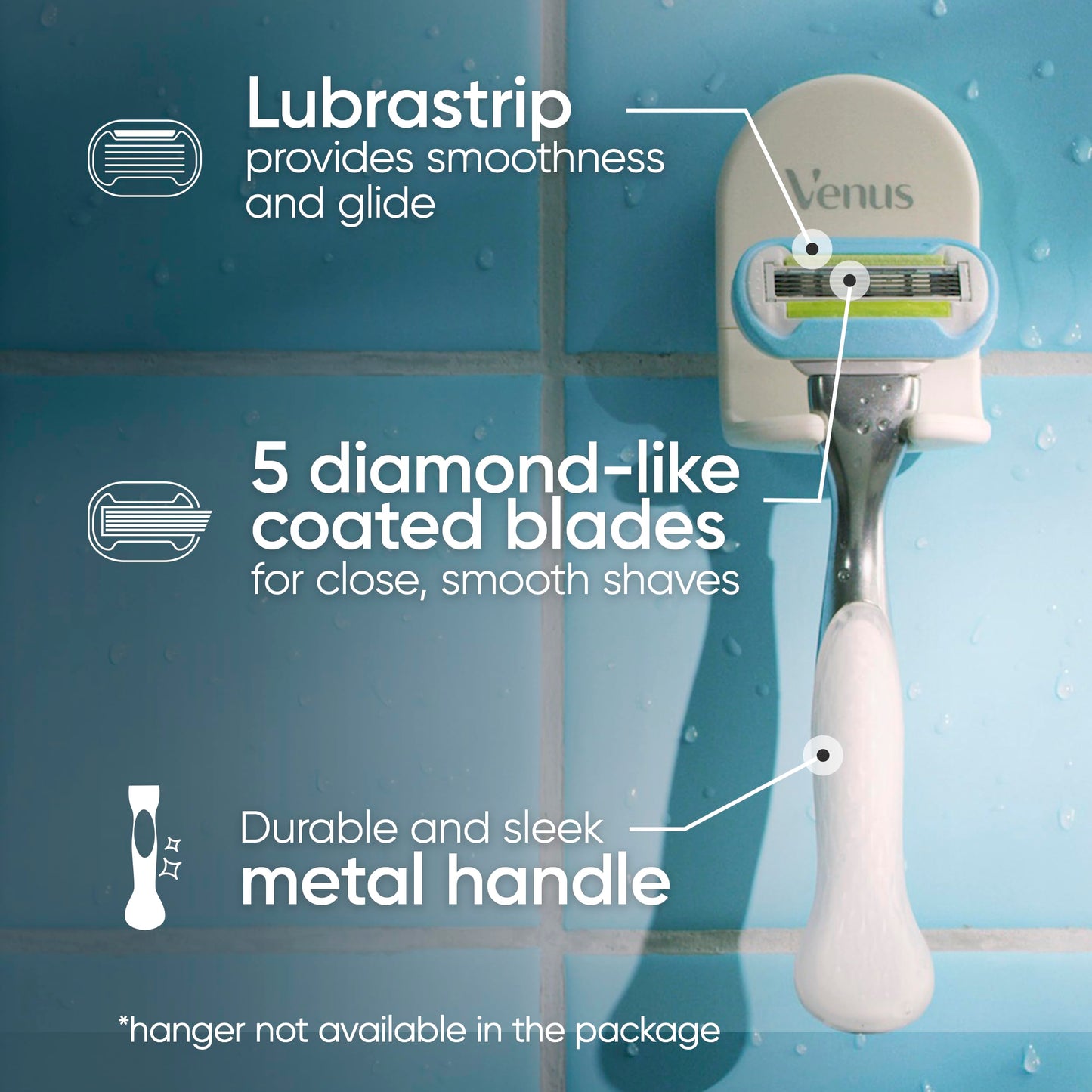 Gillette Venus Extra Smooth Razor for Women, Includes 1 Reusable Razor Handle + 4 count 5-Bladed Razor Refills, Women's Razor with Durable Metal Handle and Shower Holder