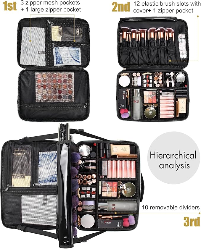 Relavel Professional Train Case - 16.5 Inch Travel Cosmetic Organizer, Waterproof Makeup Artist Storage Box with Large Capacity (Crocodile Pattern)