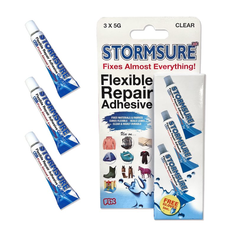 Stormsure Flexible Repair Adhesive: (3X 5g) Clear Glue - Fishing Wader and Boot Repair Glue: Waterproof, Flexible, Durable