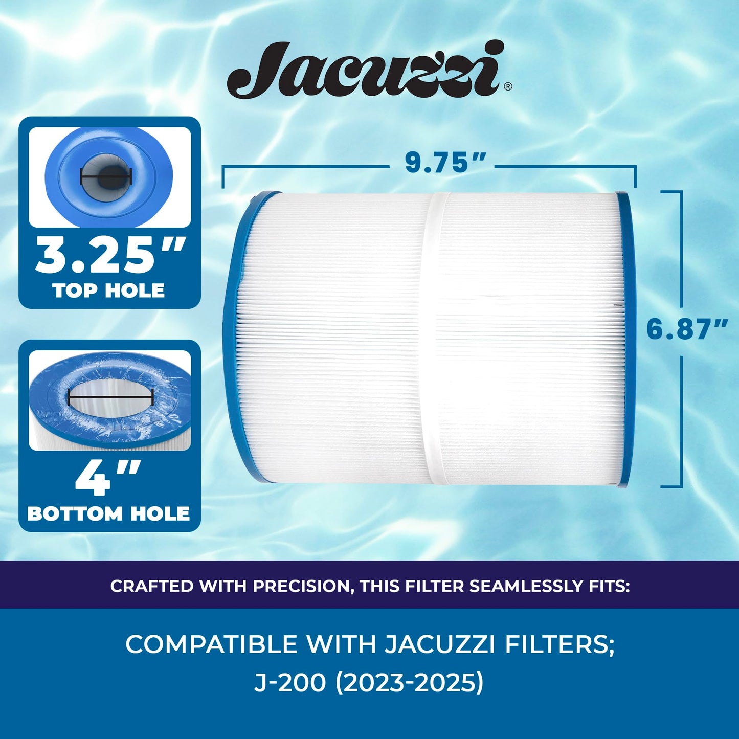 Jacuzzi ProClassic 50 Sq Ft Rinseable Pleated Cartridge, Replacement Spa Filter 6541-853J, Fits 2023+ J-200 Hot Tubs, Durable Reemay Media for Crystal-Clear Clean Spa Water, Easy Install & Maintenance