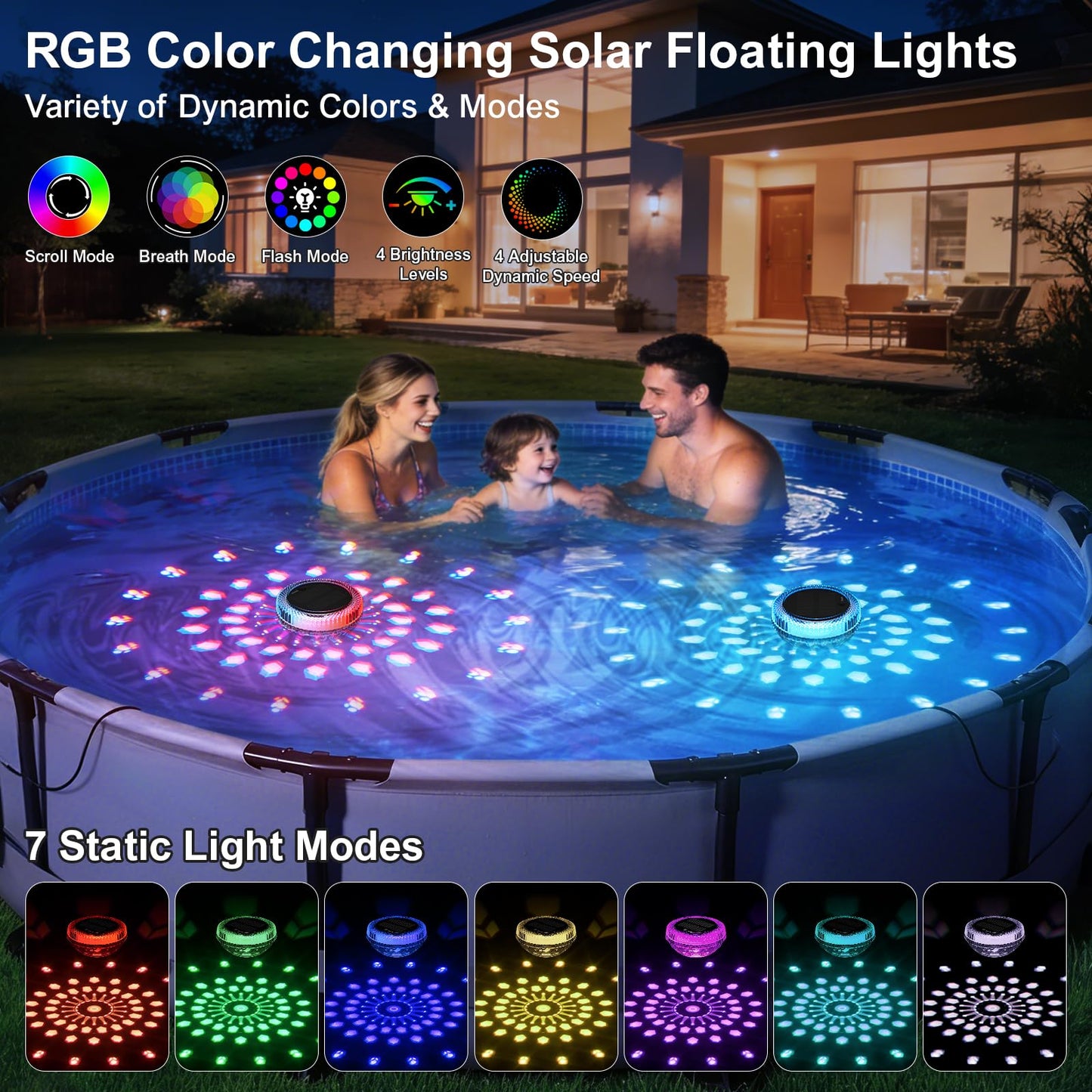 Bsgifts Solar Floating Pool Lights, Outdoor LED Pool Lighted that Float with Remote, IP68 Waterproof Swimming Decor Lighting for Inground Pool, Above Ground Pools, Pond, 2 Pack