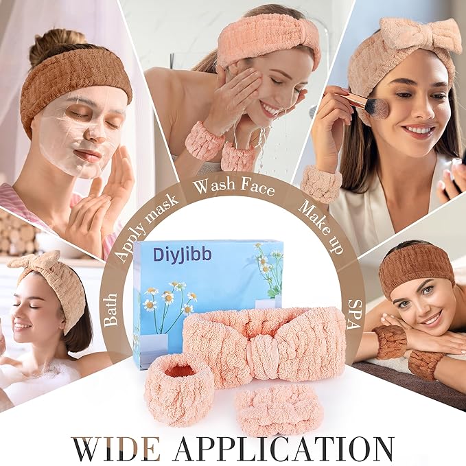 9 Pcs Spa Headband for Washing Face,Skincare Headband and Wristband Set,Women Teen Girls Facial Hairbands for Washing Face, Makeup, Sports, Yoga (orange red + khaki + dark khaki)