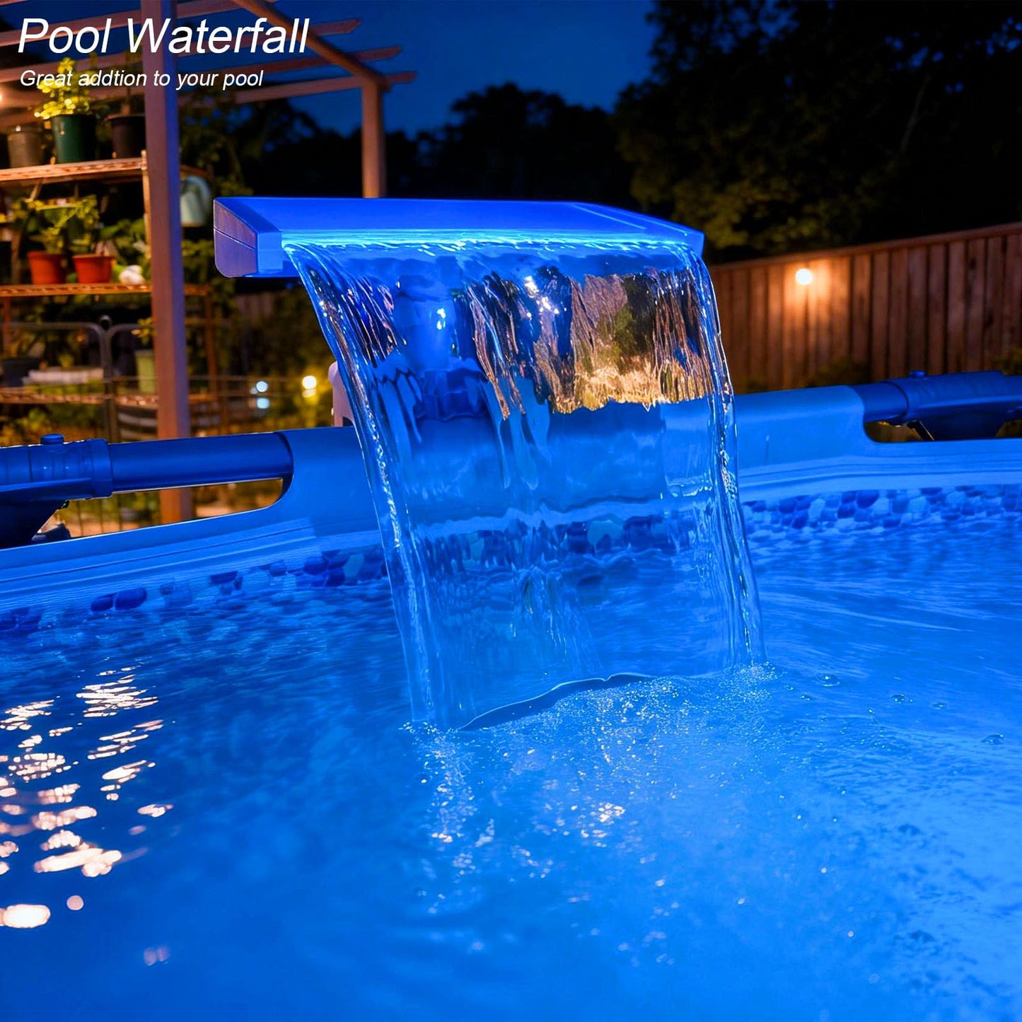 NICENICY Pool Waterfall with 7-Color LED Lights, Swimming Pool Waterfall Fountain for Above Ground Pools, Smooth Flowing Waterfall with Light for Relaxation, Fits 1.2" to 4.7" Above-ground Pool Frames