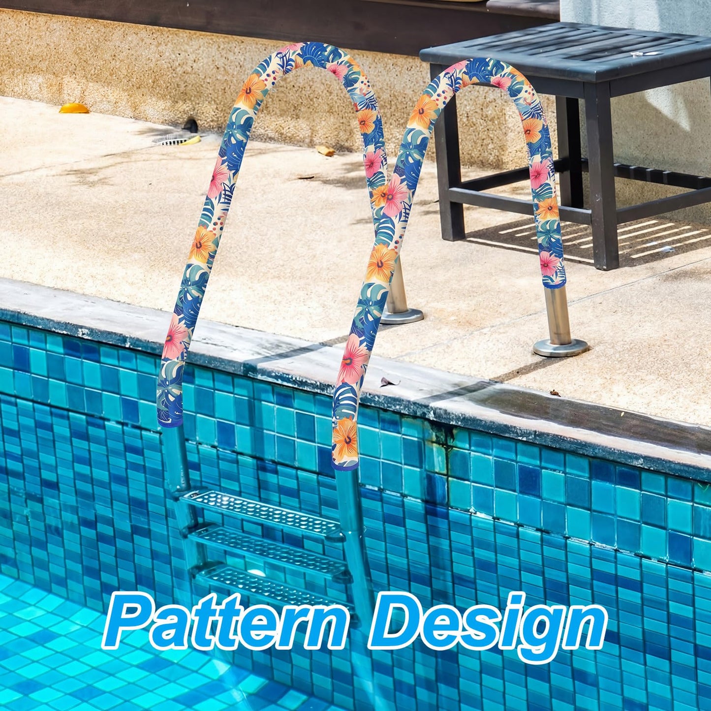 Junkin Pool Handrail Cover 8 ft Swimming Pool Ladder Hand Rail Cover with Zippers Slip Resistant Railing Hibiscus Flowers Rail Grip for Inground Pools Swimming Hand Railing