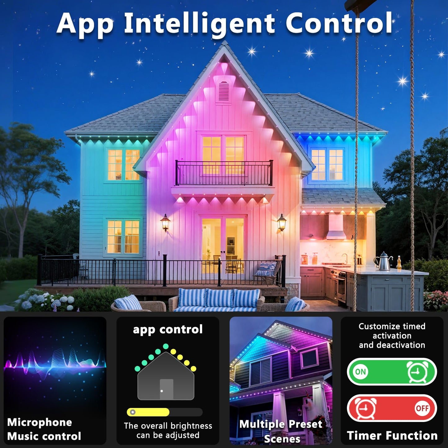 CETELUMA 300FT Permanent Outdoor RGB Lights, IP67 Waterproof Smart Eave Lighting, with App/Remote Control Eaves Light, DIY LED Scenes Modes for House Roof Decor,Christmas,Party,All Holiday and Daily.