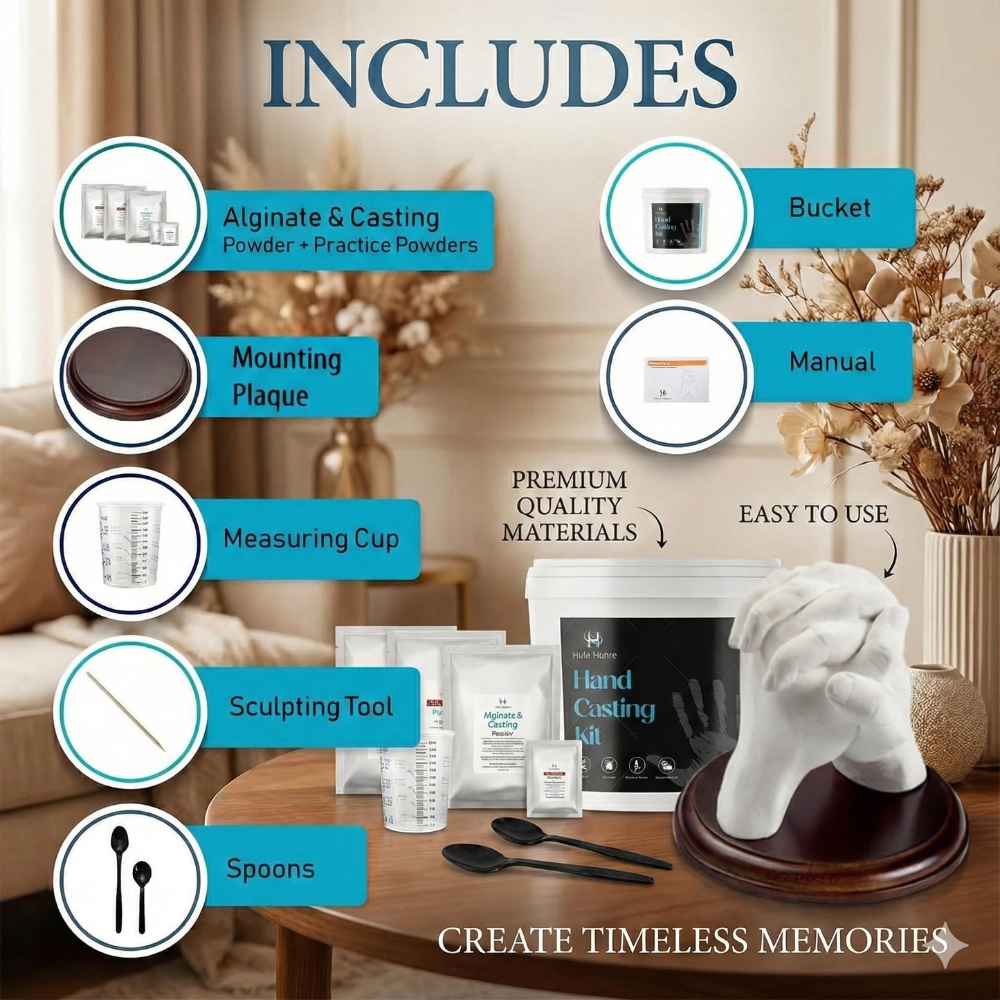 Hula Home Hand Casting Kit for Couples or Family with Mounting Plaque | Anniversary DIY Gifts Her & Him, Keepsake Sculpture Wedding Kids,