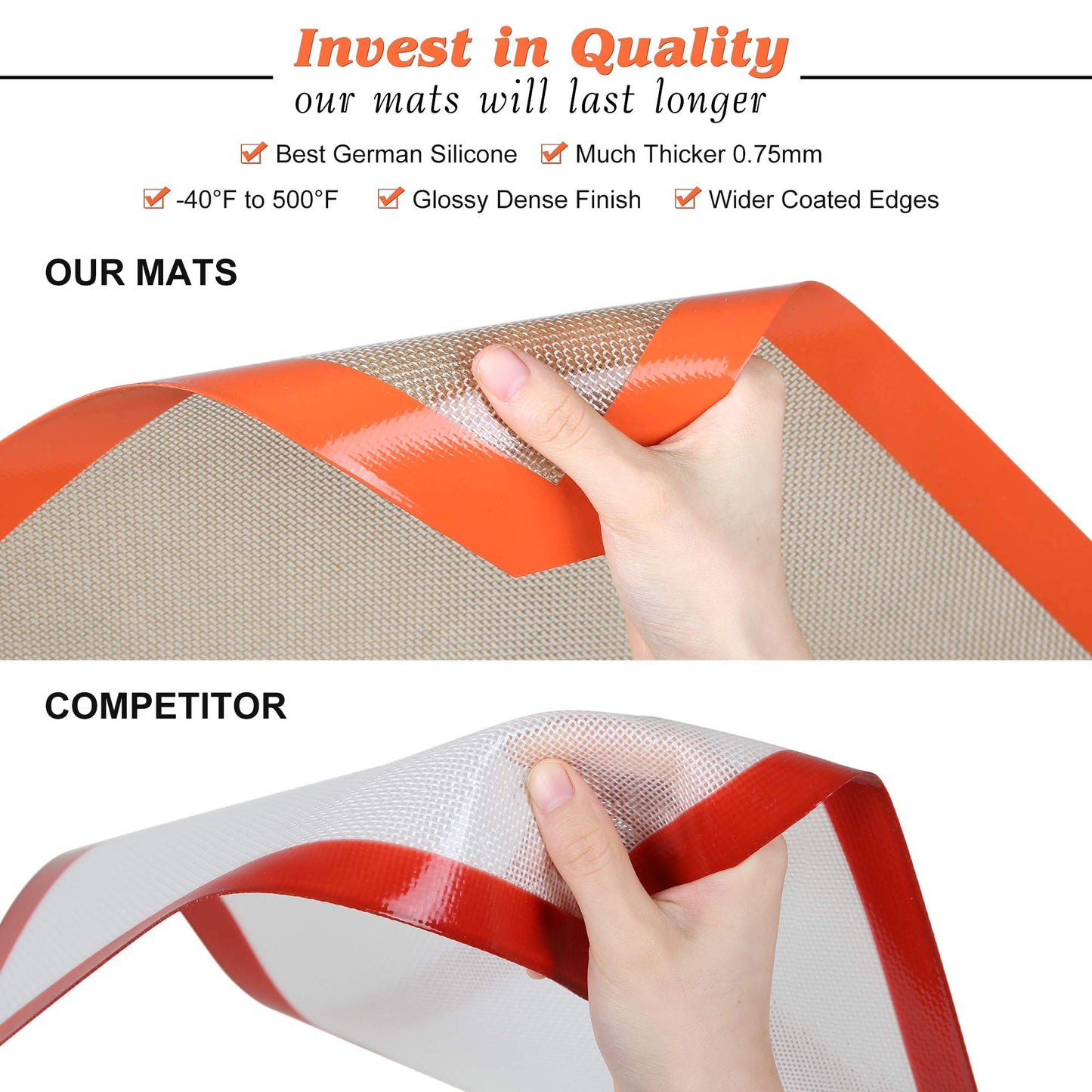 MMmat Silicone Baking Mats - Best German Silicone - Non Slip Silicone Baking Sheet, Non Stick Reusable Silicone Mats for Baking, Oven Liner, Counter Mat - 3/4 Sheet Baking Mat for Oven