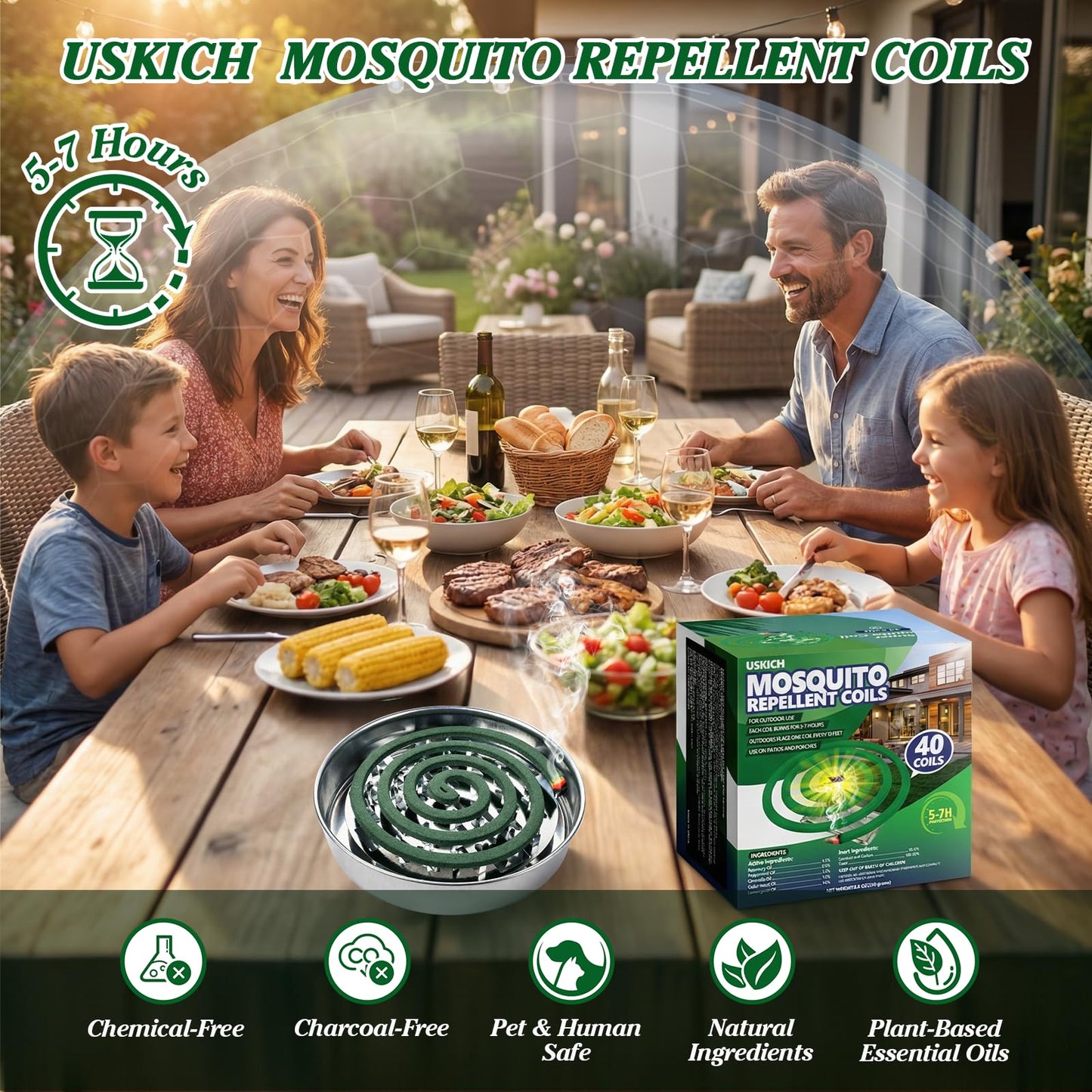USKICH 40 Mosquito Coils | Mosquito Coils Outdoor Use Reaches up to 10 Fee (Contains 2 Holders & 4 Stands)