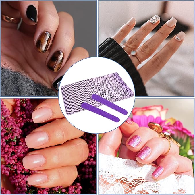 Mini Nail Files Bulk (100 Pcs), Double Sided Emery Board Nail File for Nature Nails, Manicure Tool Set Disposable Colorful Nail File for Home Salon Use Travel Size Men Women Kids Wood Board