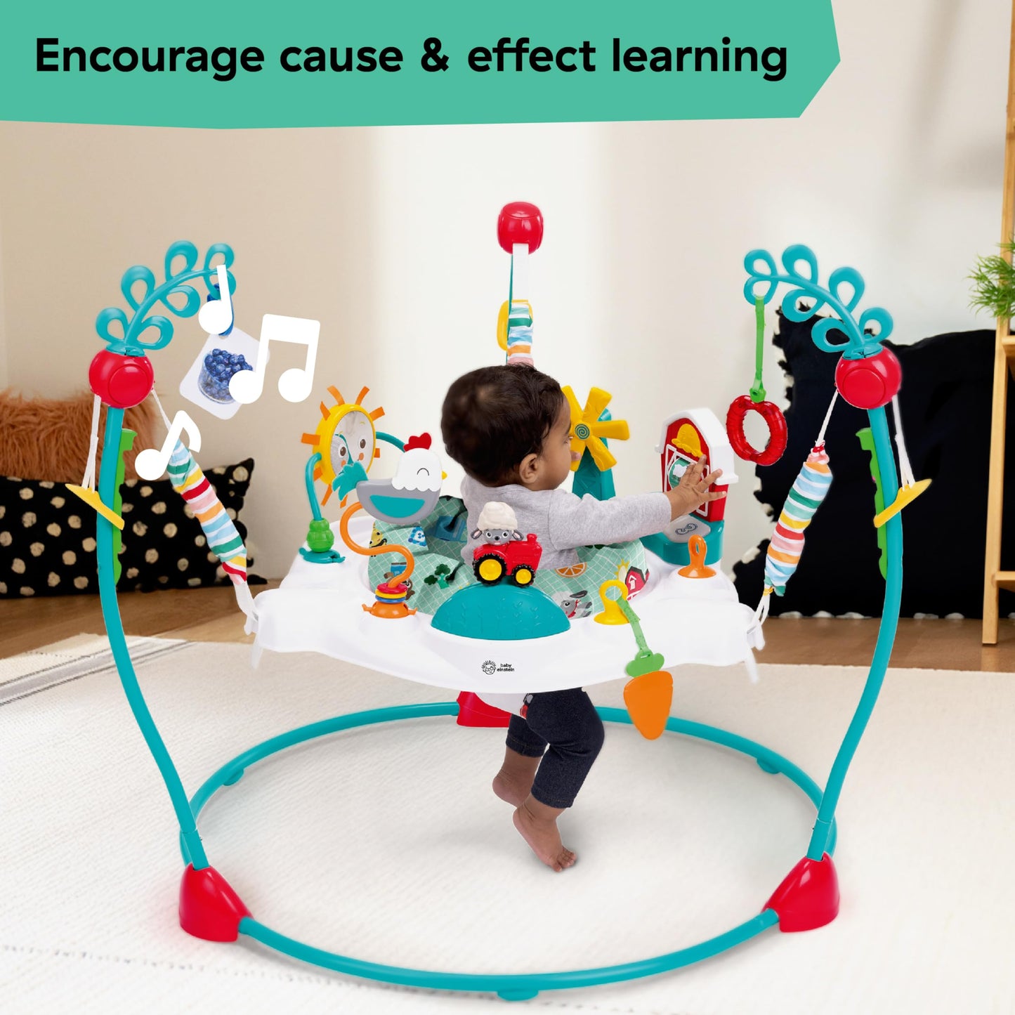 Baby Einstein Farm Explorers Jump & Learn Barnyard 2-in-1 Baby Jumper Activity Center with Interactive Toys, Music, Lights, & Sounds, Ages 6-12 Months