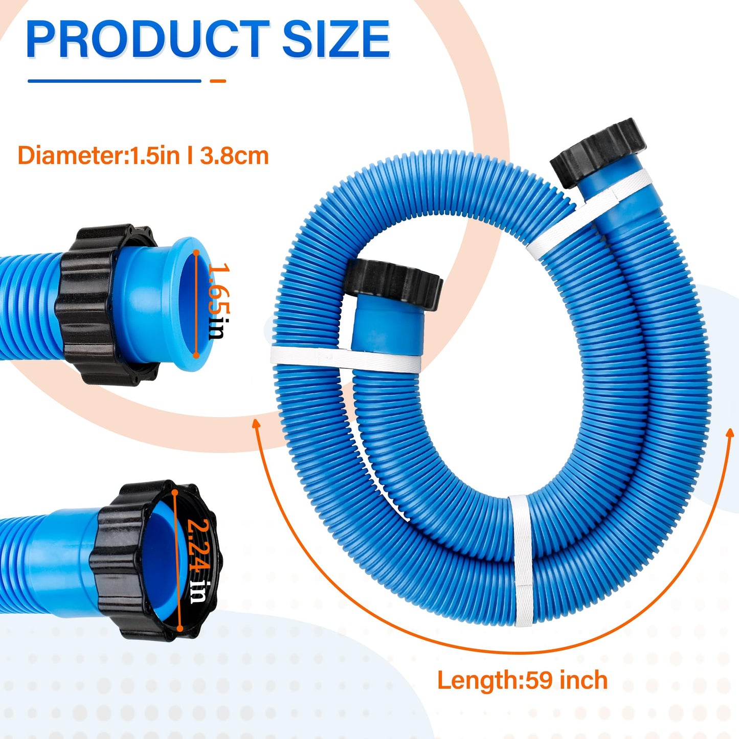 1.5" Pool Pump Hose for 29060E Intex Pumps, Saltwater Systems, and Sand Filters,59" Long Replacement Hoses fit for Intex & Coleman Above Ground Pools Parts (2 Pack)