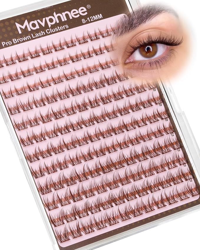 Brown Lash Clusters 8-12MM Wispy Eyelash Clusters Short Fairy Cluster Eyelash Extensions Natural Cluster Lashes Extensions Easy Wider-Band Anime Individual Lashes for Soft Glam (CC Curve, 144Pcs)