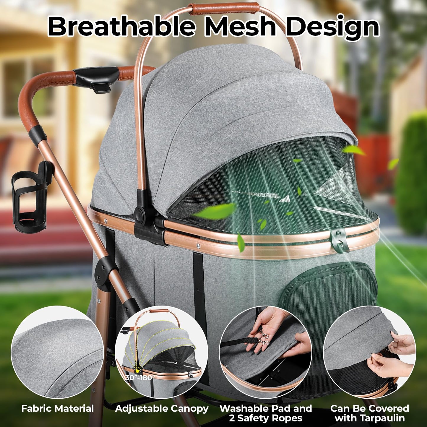 MAMIZO Pet Stroller for Medium Dogs Cats Up to 44 lbs, All-Terrain 3-in-1 Dog Stroller with Detachable Carrier, Rubber Wheels, One-Click Folding, Storage Basket & Cup Holder, for Senior Dogs & Cats
