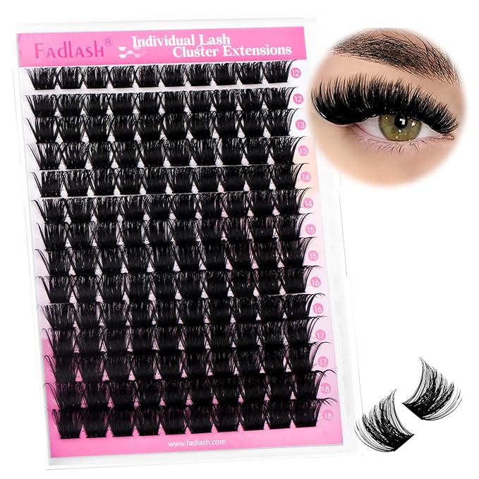 FADLASH Fluffy Lash Clusters 200D Eyelash Clusters 12-18mm Individual Clusters Eyelash Extensions Volume Lash Extensions DIY at Home (200D, 12-18mm)