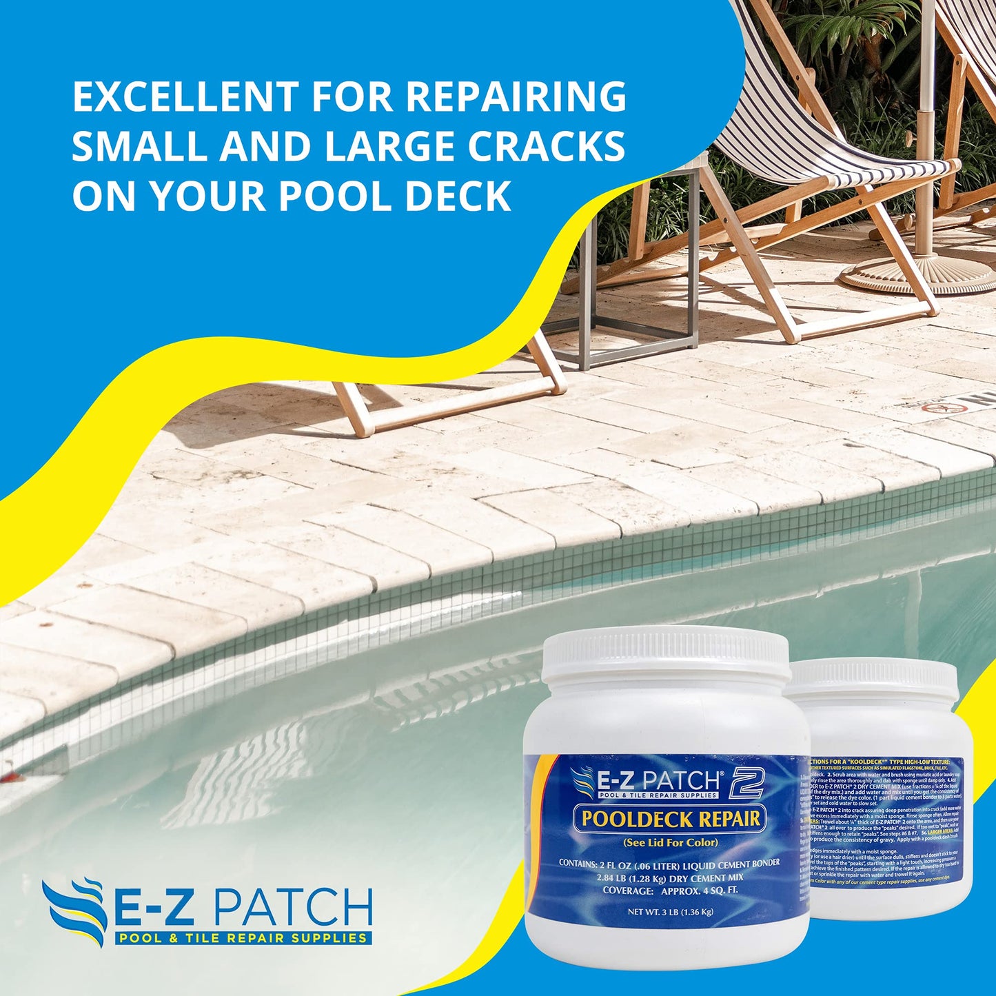 E-Z Patch 2 Pool Patch Repair Kit for Pool Decks and Patios, DIY Concrete Repair (Sand Buff, 3 lbs.)