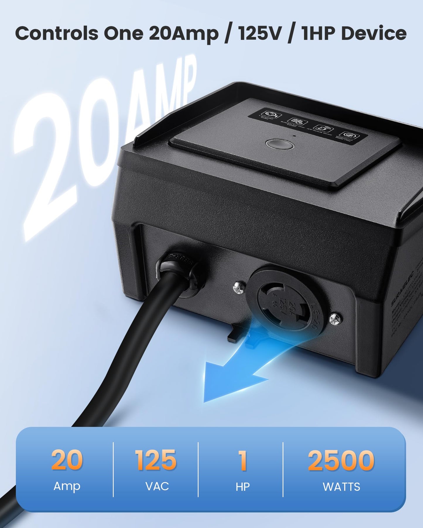 SURAIELEC WiFi Pool Timer for Above-Ground Pools, Twist-Lock NEMA L5-20R Plug-in Timer, 20A 125V 1HP, Weatherproof PC Cover, App Control, Ideal for Pool Pumps, Filters, Lights, and Saltwater Systems