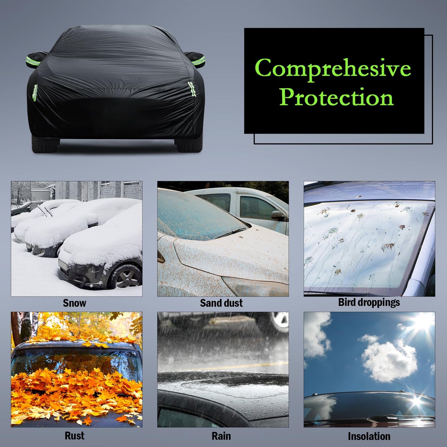Car Cover Custom Fit for Ford Mustang 1994-2026, for Chevy Camaro 2010-2026, Waterproof All Weather Full Exterior Cover Rain Hail Sun Protector Car Cover with Door Zipper