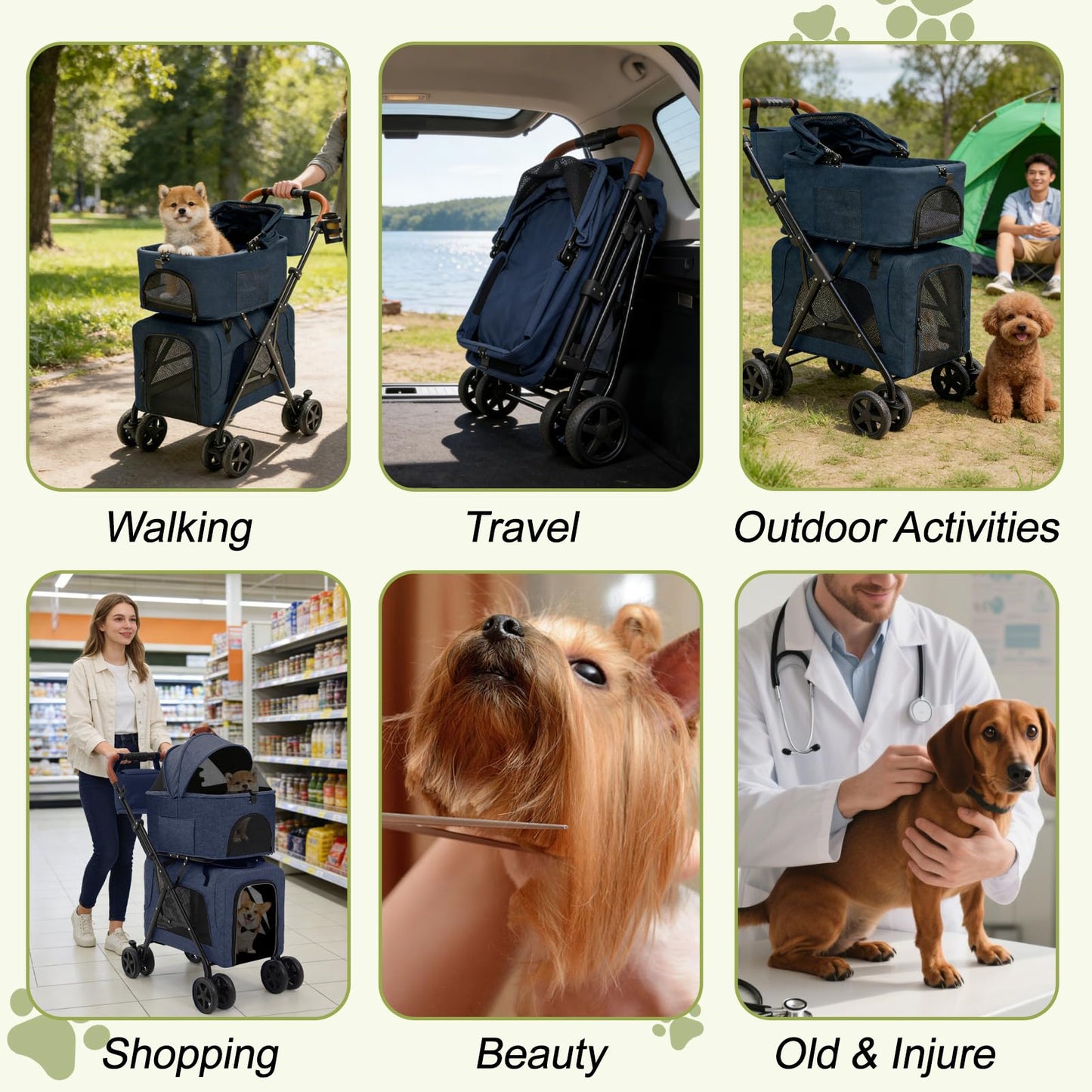 Dog Stroller with Detachable Carriers, Foldable Dog Stroller for Medium Dogs 20 lbs with Cup Holder and Storage Bag, Pet Stroller for Small Dogs, Double Cat Strollers Suitable for All-Terrain