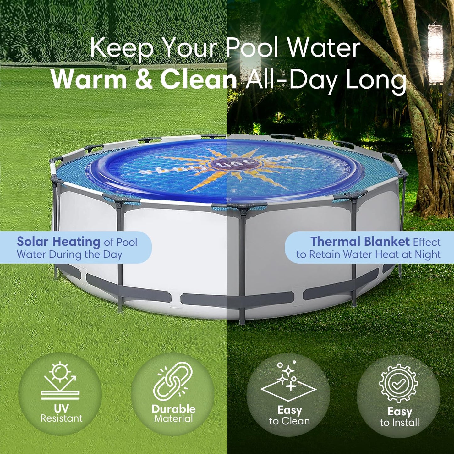 Solar Sun Rings Portable Above Ground Inground Swimming Pool Hot Tub Spa Heating Accessory Circular Heater Solar Cover, Blue (6 Pack)
