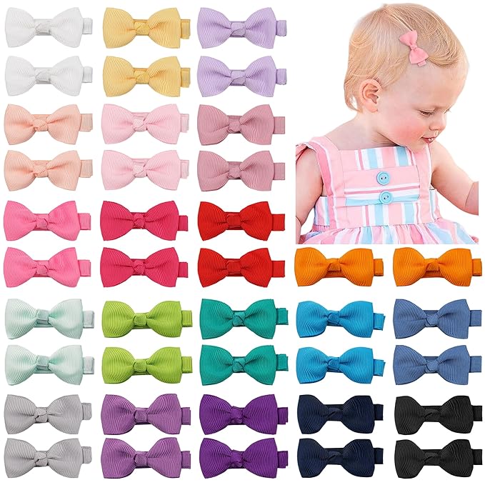 CÉLLOT Baby Hair Clips 40PCS Fully Lined Tiny 2" Hair Bows Alligator Clips for Infants and Toddlers in Pairs