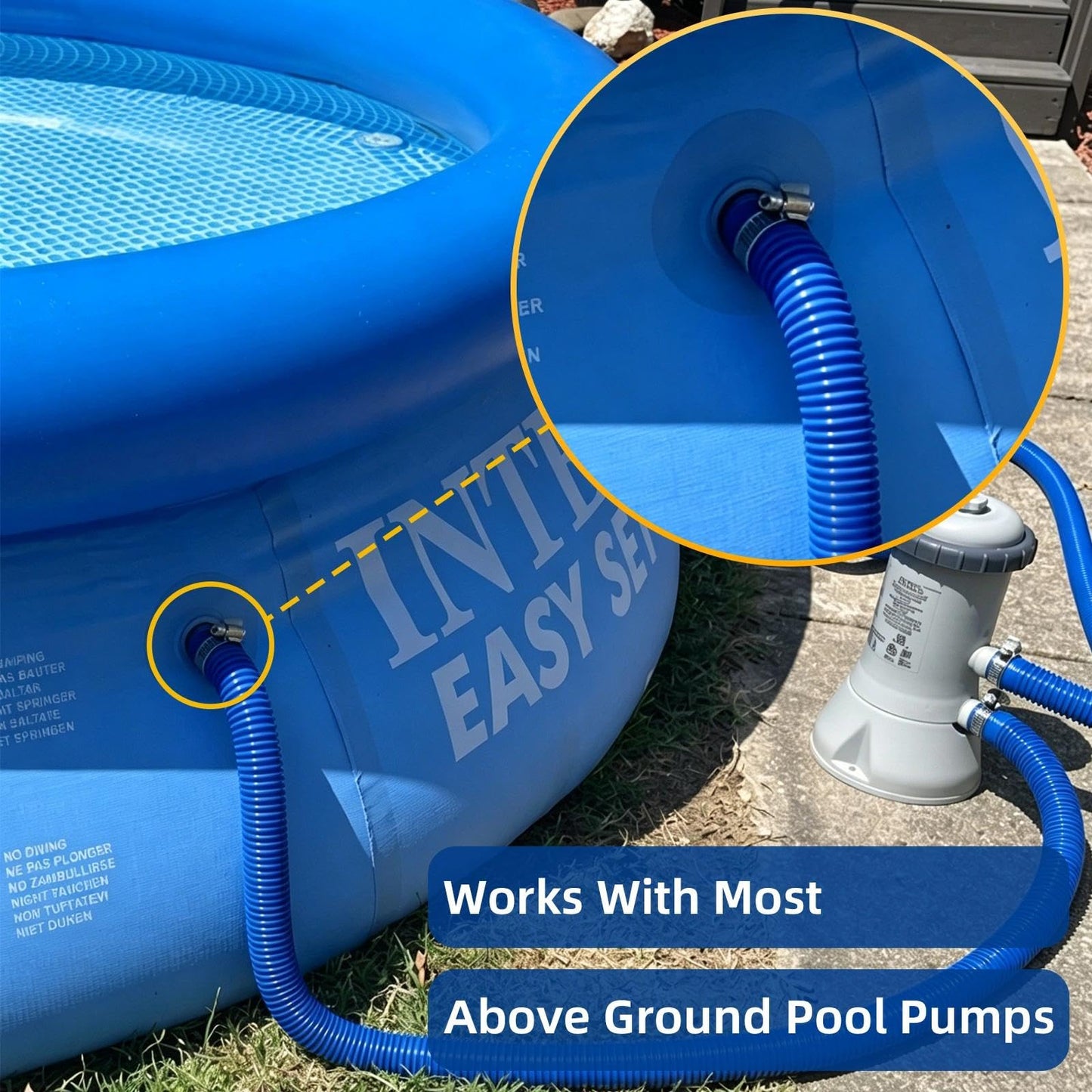 Btanadi 1.5" x 59" Above Ground Pool Hoses Heavy Duty, Replacement Hose Leak-Proof for Filter Pumps & Salt Systems, Pool Hoses for Above Ground Pools with 8 Metal Clamps（Blue, 4Pcs)