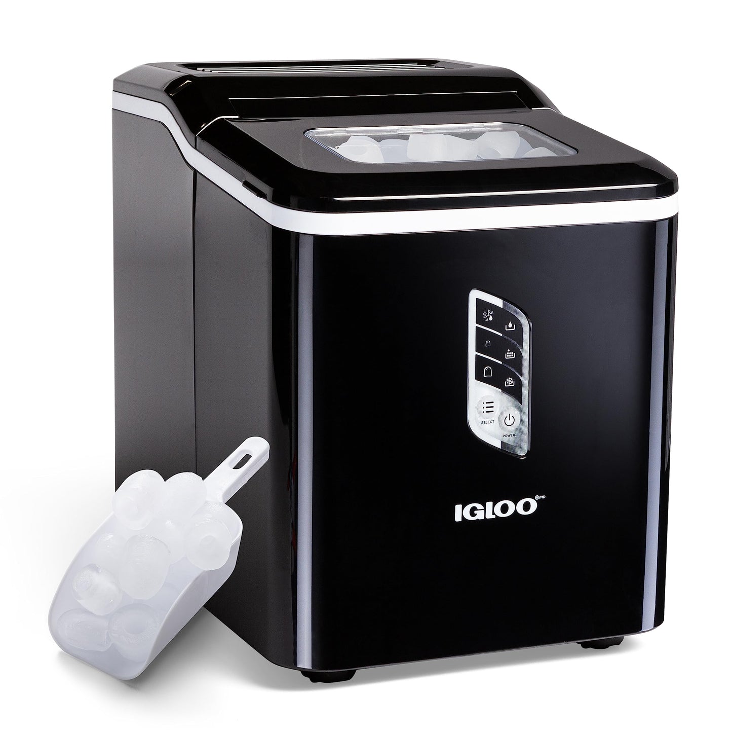 Igloo Handled Portable Ice Maker with Scoop - Ice Maker with LED Control Panel & 1 Quart Water Tank - Ice Cube Maker Produces 26 Lbs. of Ice in 24 Hours with 9 Large or Small Cubes In 7 Minutes- Black