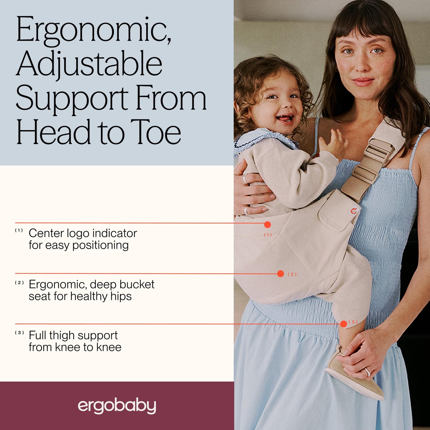 Ergobaby Upsie Sling Baby Carrier for Babies and Toddlers 6-48 Months (17-45 lbs) - 2-Position Ergonomic Baby Carrier with Front Storage Pocket, Hip-Healthy Positioning - Natural Beige