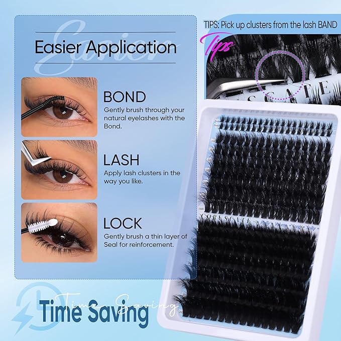 CORUSCATE Spikes Lash Clusters with Bottom Lashes 160D+260D Cluster Eyelash Extensions 3D Volume Individual Lashes Wispy 12-22mm Long Cluster Lashes Spiky Mega Dramatic Full Look Strip Lash Extension