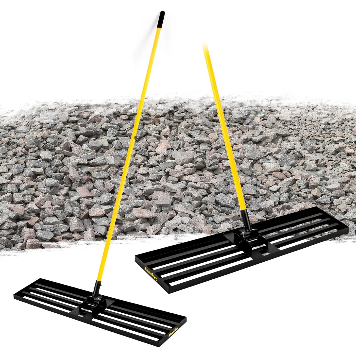 BlumeTrec Lawn Leveling Rake, 45"x10" Heavy Duty Sand Leveling Tool with 7FT Long Handle, Steel Golf Rake for Soil, Compost, Gravel, Lawn Leveler for Yard, Garden, Golf Course, Landscaping Level Tool
