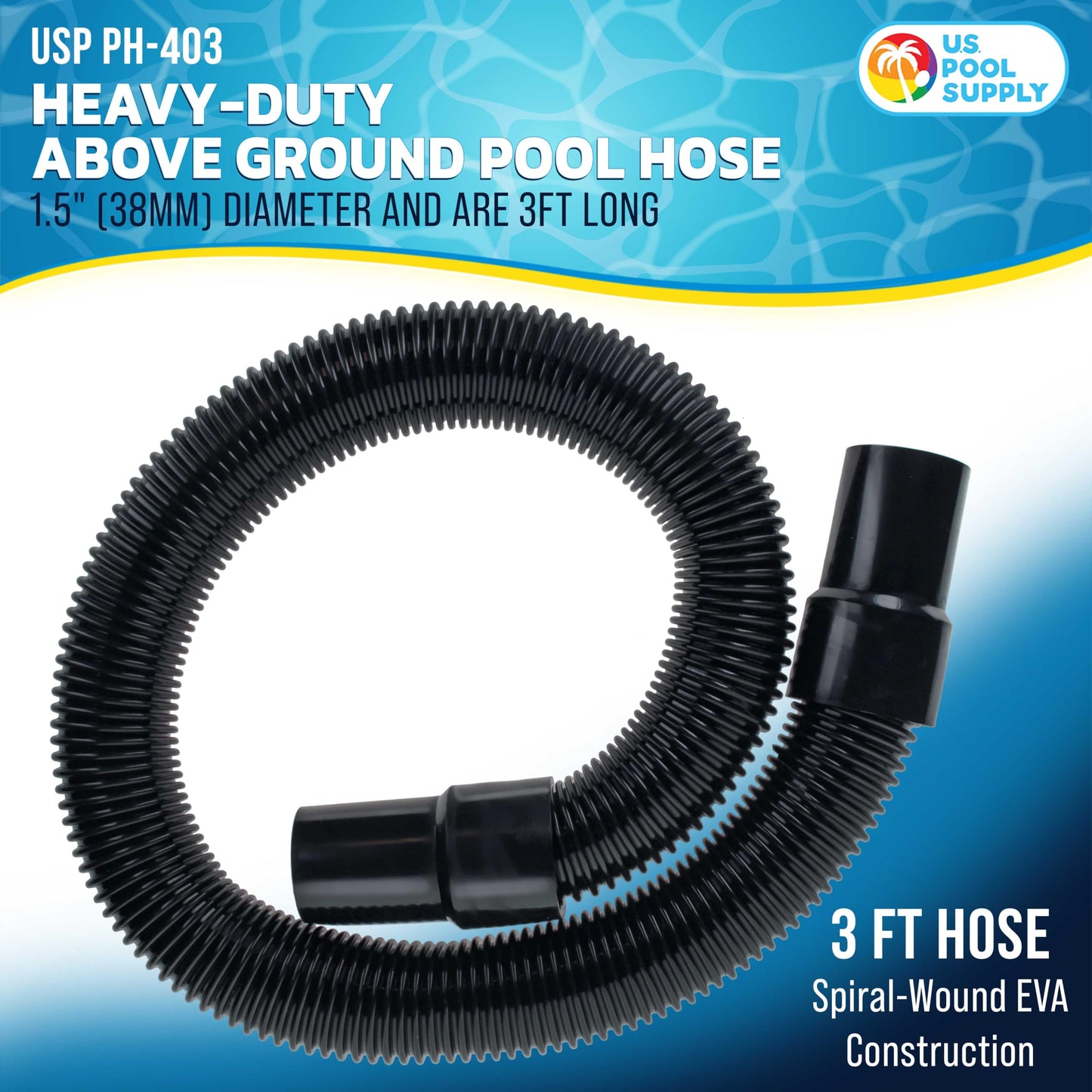 U.S. Pool Supply 3 Foot Heavy-Duty Above Ground Pool Hose, 1.5" - Black Replacement Filter Connecting Hose, Flexible Spiral Wound EVA - Compatible with Intex for Pool Filter Pumps - Skimmer Pump
