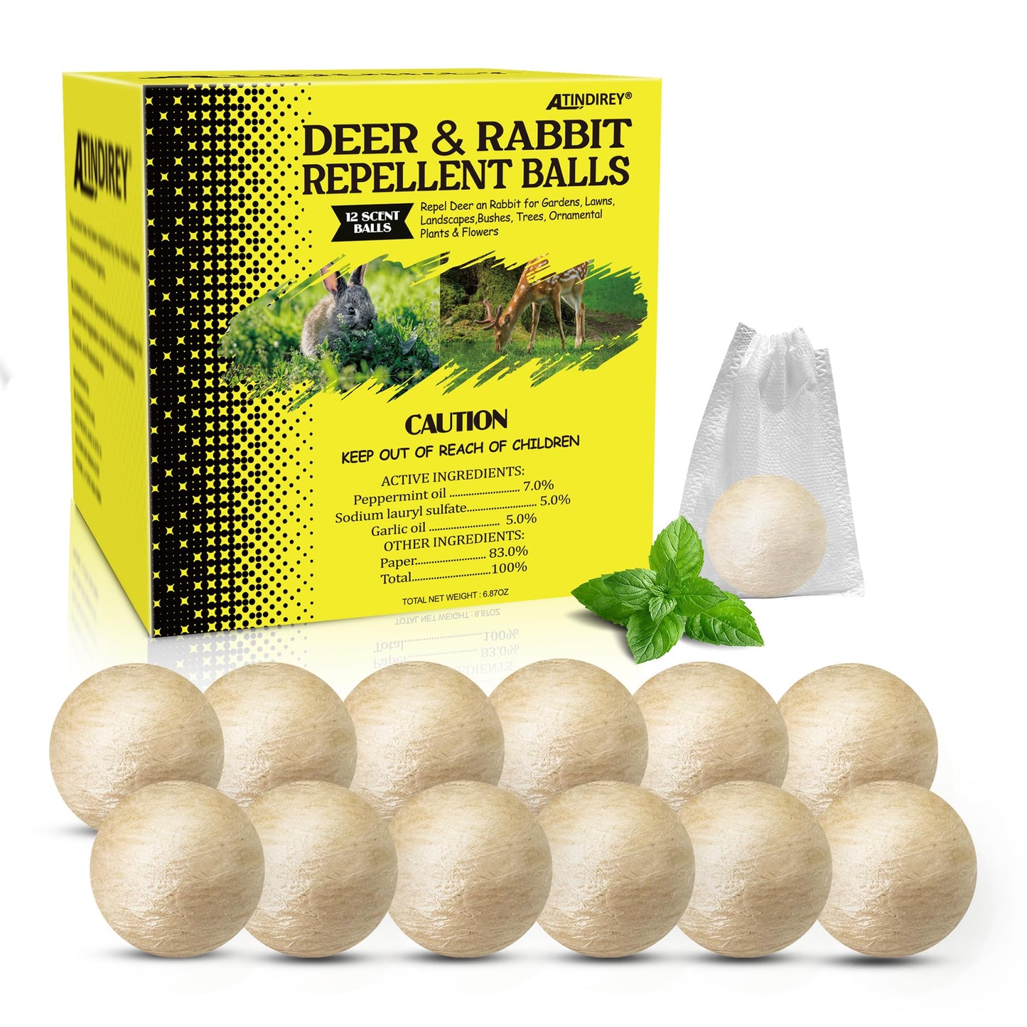 Atindirey Deer & Rabbit Repellent Balls- Outdoor Animal Deterrent for Garden, Yard, Trees & Plants | Natural, Long-Lasting | Safe for Pets, Kids, Flowers & Vegetables (12PCS)