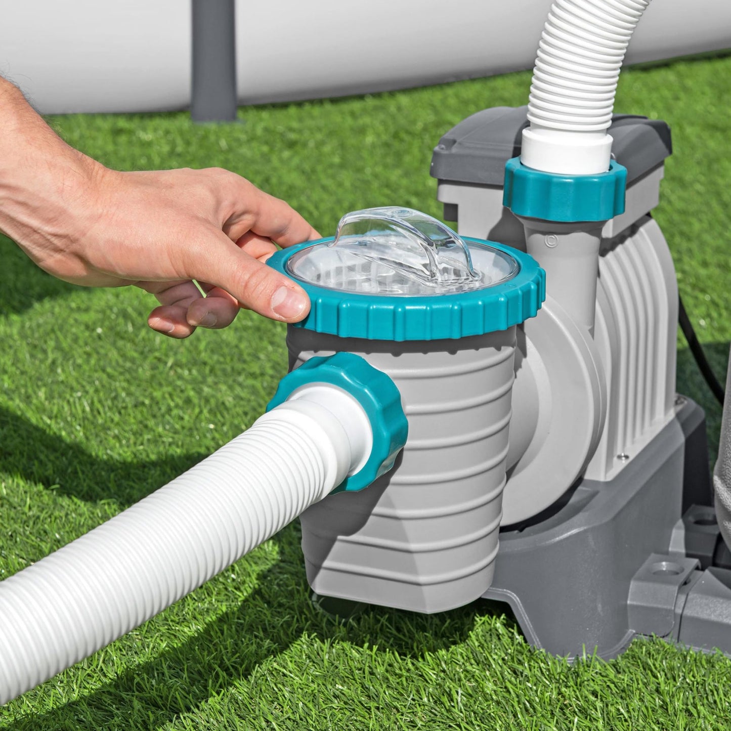 Bestway 1,500 Gallon Sand Filter Pump for 300 to 11,200 Gallon Above Ground Outdoor Swimming Pools with ChemConnect Clean Water Dispenser
