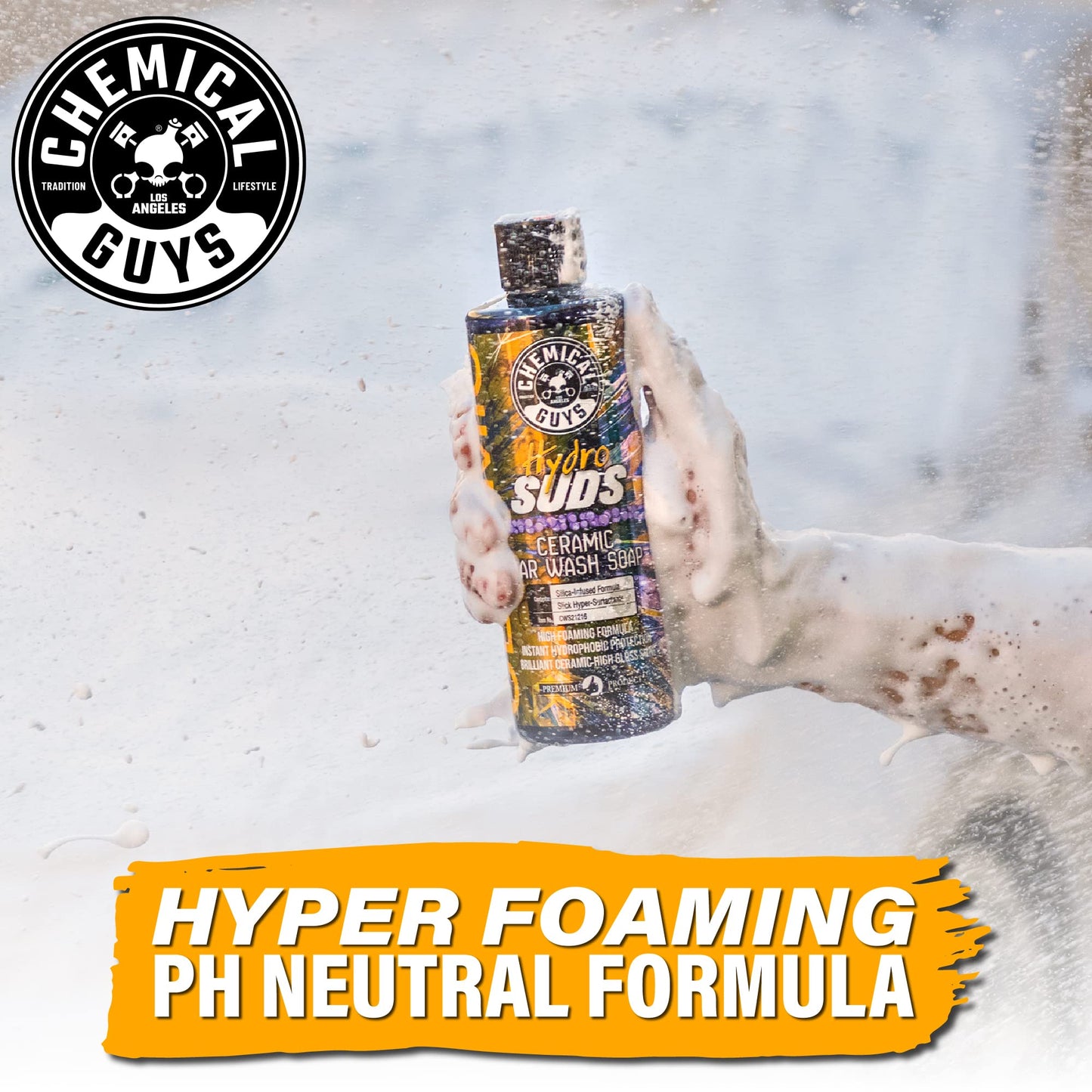 Chemical Guys HydroSuds Ceramic Shine High Foaming Car Wash Soap - Foam Cannon Soap, Works with Foam Guns or Bucket Washes Safe for Cars, Trucks, Motorcycles, RVs, & More, Berry Scent - 64 fl oz