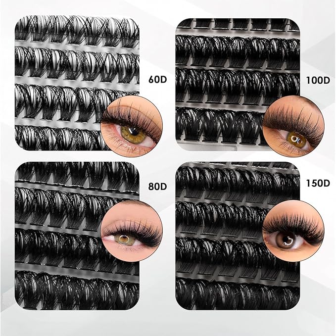 Lash Clusters 564pcs Eyelashes Clusters Extensions Kit 11-20mm DIY Cluster Eyelash Extensions Lash Clusters Kit With Lash Bond and Seal Lash Tweezers-Spiky+60D+80D+100D+150D