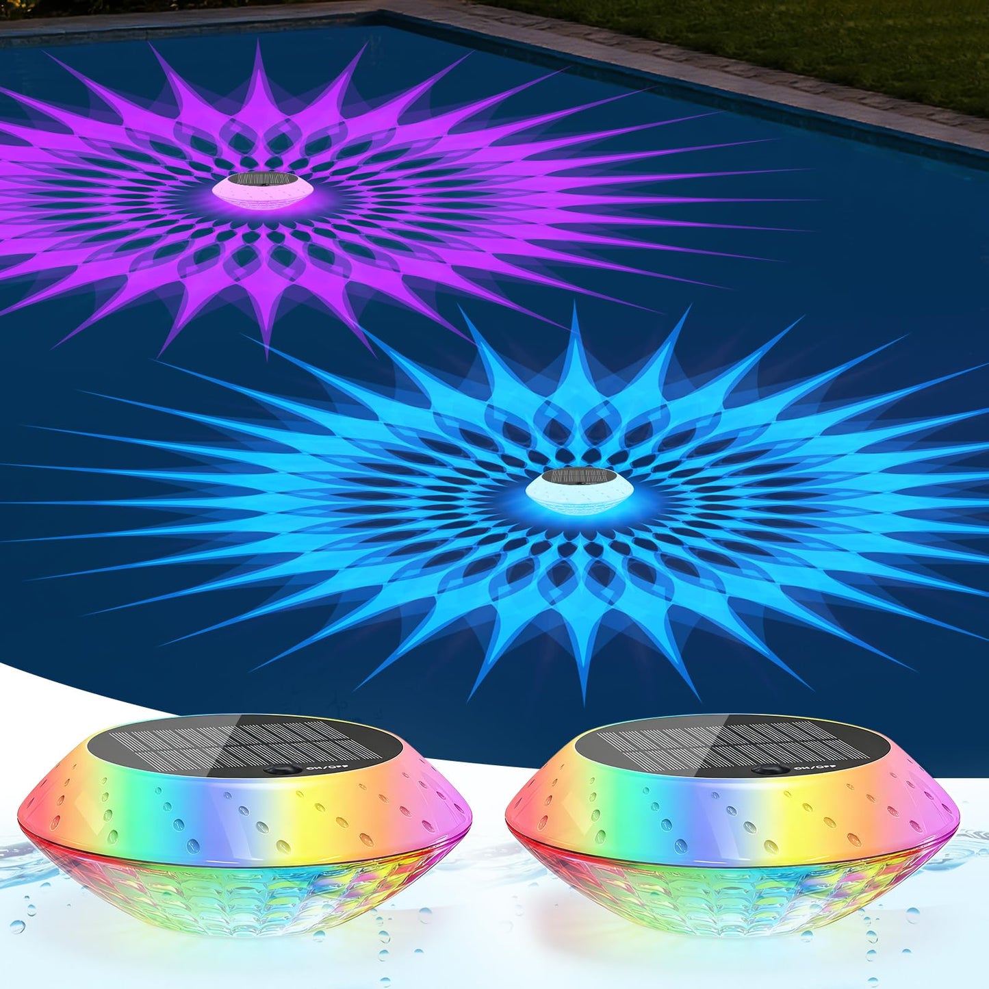 2026 Upgrade Solar Powered Floating Pool Lights(2 Pack), 1800mAh Pool Lights That Float with Remote, 42 Lighting, Timer Function, IP68 Waterproof for Inground/Above Ground Pool, Pool Party, Bathtub