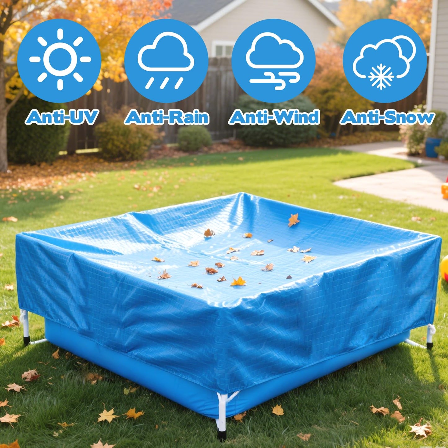 4 Feet x 4 Feet x 12 Inch Mini Frame Pool Cover Kiddie Pool Cover Waterproof Above Ground Frame Kiddie Swimming Pool Cover for Outdoor Backyard Teaching (Cover Only)
