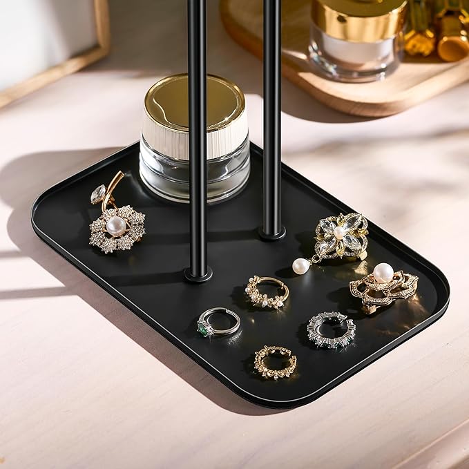 pickpiff Necklace Holder Jewelry Organizer Stand Ã¢ÂÂ 2Ã¢ÂÂTier TÃ¢ÂÂBar Jewelry Display Tree with Tray for Countertop Necklace Bracelet Earring Storage, Vanity Dresser Bathroom Sink, Black